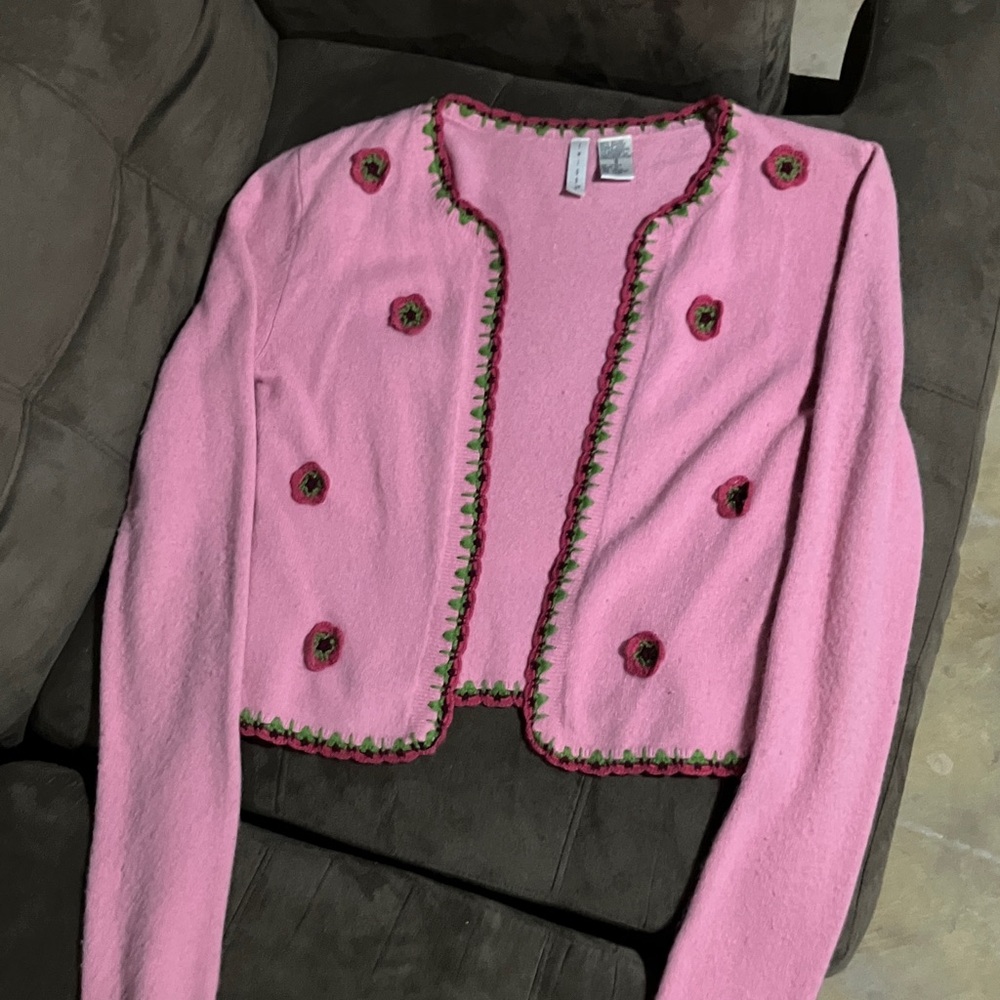 twiggy LONDON Pink Cardigan with Floral Accents